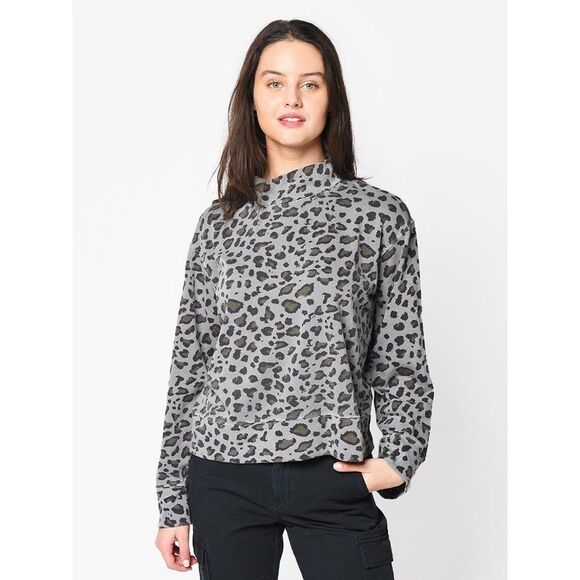 SUNDRY LEOPARD PRINT FUNNELNECK SWEATSHIRT - Picture 1 of 12